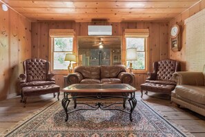 TV, peis, bøker og kontorer