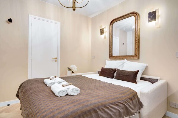 1 bedroom, desk, iron/ironing board, travel cot