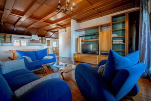 Panoramic Duplex, 3 Bedrooms, Balcony, Sea View | Living area | Flat-screen TV