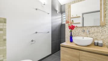 Dusche, Haartrockner, HandtĂŒcher, Seife