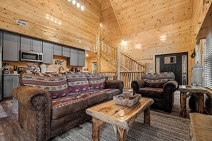 Smart TV, fireplace, foosball