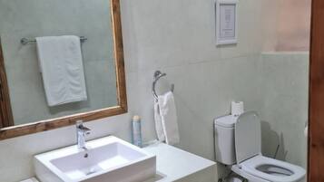 Shower, towels, soap, shampoo