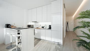 Fridge, microwave, oven, dishwasher
