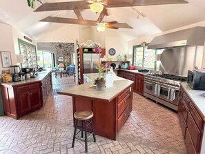 Fridge, microwave, oven, stovetop - Play, Stay, and Unwind: Tennis Villa & Cottage for 14 with Pool, A/C, and Tennis/Pickleball Court (St John)