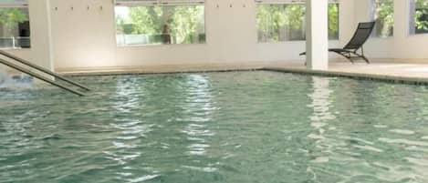 Indoor pool, seasonal outdoor pool, pool loungers