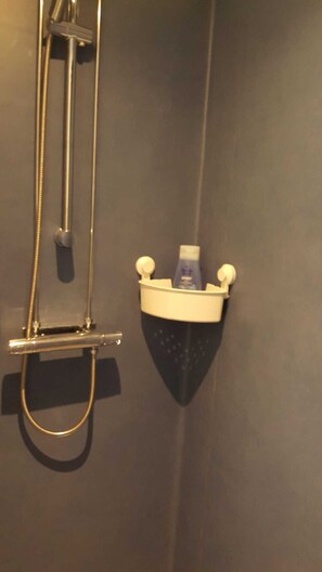 Regadera, secadora de cabello, toallas, jabón 