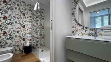 Ducha, secador de pelo, bidé y toallas