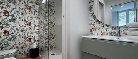 Ducha, secador de pelo, bidé y toallas