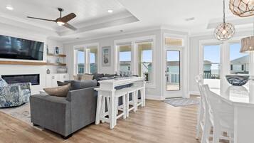 Smart TV, fireplace, video games, foosball