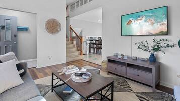 TV, books, stereo, computer monitors