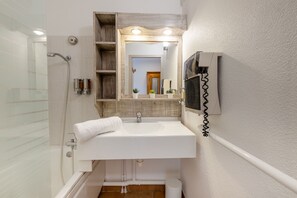 Hair dryer, towels, shampoo