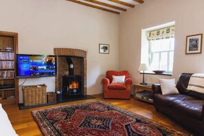 TV, fireplace, offices - Converted Buttery Cottage in Pembrokeshire (Mathry)