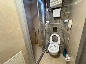 Een douche, gratis toiletartikelen, een haardroger, handdoeken