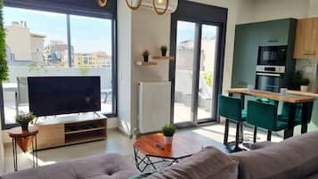 Penthouse Suite. Park View | 客廳 | 55 吋智能電視連數碼電視頻道、Netflix、串流服務