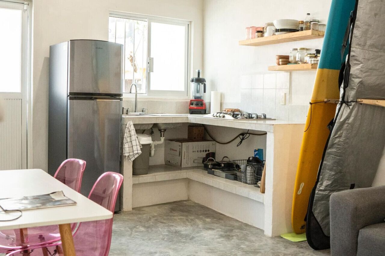 Fridge, stovetop, cookware/dishes/utensils