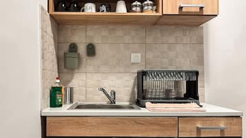 Fridge, oven, stovetop, coffee/tea maker