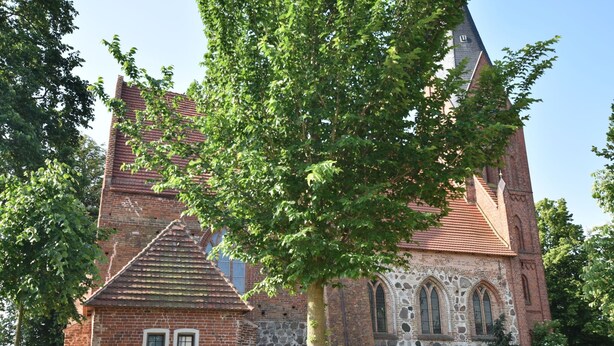A historic church with a prominent tower and a smaller adjacent building. - Beautiful Apartment in Damgarten With Garden (Ribnitz-Damgarten)
