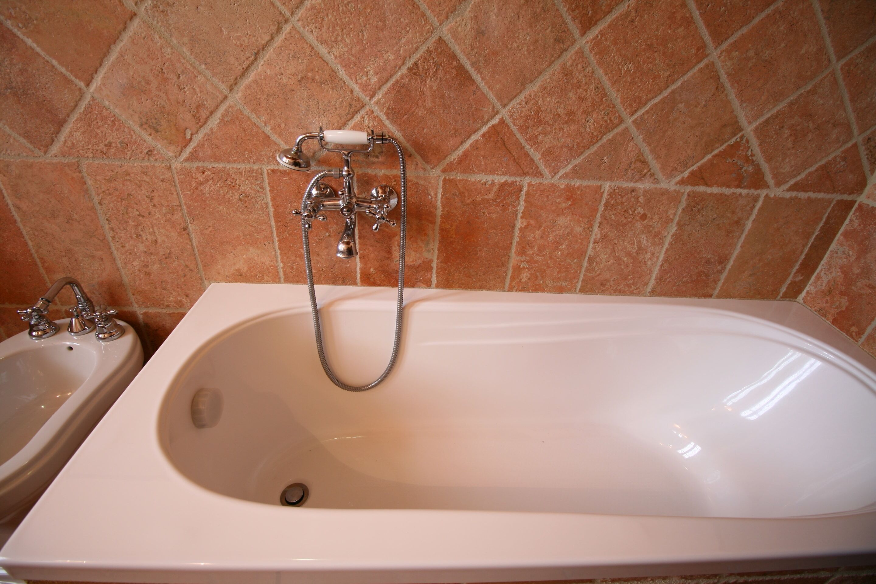 A bathroom with a bathtub, a bidet, and a shower.