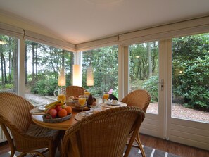 Dining - A Detached Bungalow With Outdoor Fireplace, Covered Terrace and Pond in a Forest Plot (Wateren)