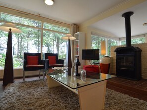 DVD player - A Detached Bungalow With Outdoor Fireplace, Covered Terrace and Pond in a Forest Plot (Wateren)