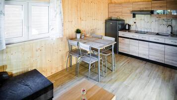 Fridge, electric kettle, highchair