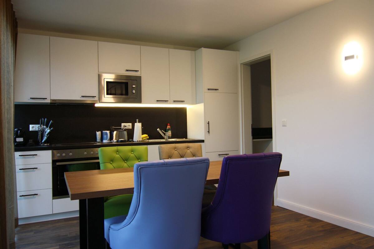 Deluxe-hus - 2 soveværelser | Privat køkken | Køleskab, mikrobølgeovn, ovn, kaffe-/temaskine
