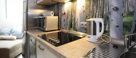 Deluxe Apartment, 2 Bedrooms | Private kitchen | Fridge, microwave, dishwasher, coffee/tea maker