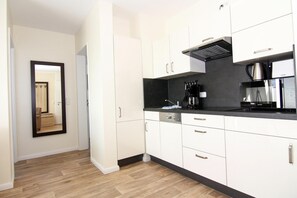 Fridge, microwave, oven, dishwasher