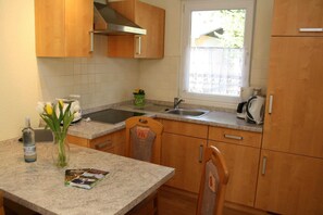 Fridge, microwave, oven, coffee/tea maker