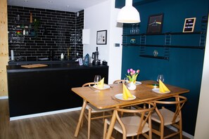 Comfort Apartment, 1 Bedroom | Private kitchen | Fridge, coffee/tea maker, high chair