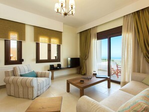 Comfort Villa, 3 Bedrooms | Living room | DVD player - New Villa With Private Pool, Privacy, Near sea and Arkadi Monastery on NW Coast (Rethymno)