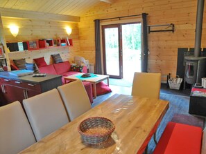 Deluxe House, 3 Bedrooms | Living room - Modern, Wooden Chalet With Wood Burning Stove, in the Forest (Viroinval)