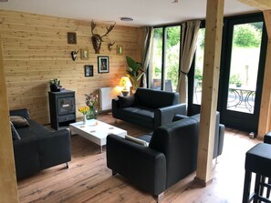 Casa clásica, varias habitaciones | Sala de estar | Una chimenea, un reproductor de DVD