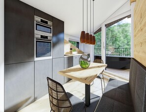 Classic Apartment, 2 Bedrooms | Private kitchen | Fridge, microwave, oven, dishwasher - Bergzeit Apartments Right on the ski Slope (Saalbach-Hinterglemm)