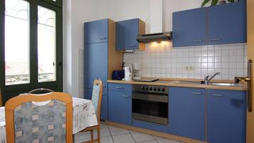 Fridge, oven, coffee/tea maker, electric kettle