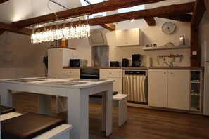 Classic Apartment, 1 Bedroom | Private kitchen | Fridge, microwave, oven, dishwasher - Charmante Ferienwohnung mit Kamin in Zarchlin (Barkhagen)