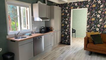 Fridge, microwave, dishwasher, coffee/tea maker