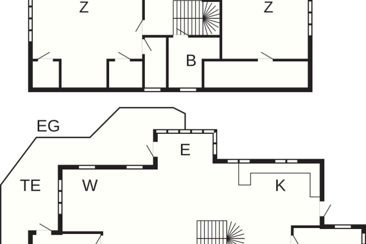 A floor plan with labeled rooms Z, B, E, W, K, D, WR, and TE.