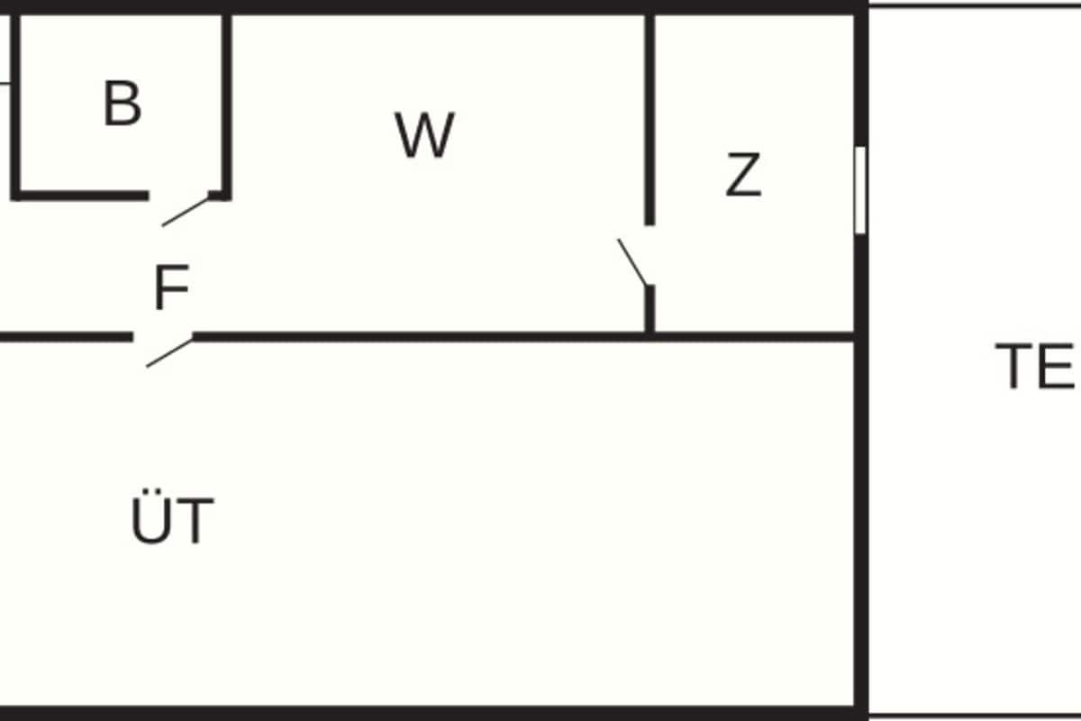 A floor plan with labeled rooms: K, B, W, Z, F, TE, and ÜT.