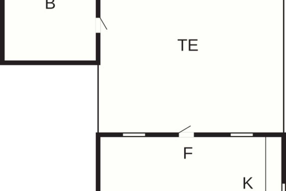 A floor plan with labeled rooms: B, TE, F, K, and W.