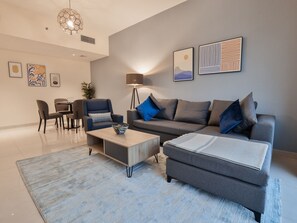 Living room - Luxury Apartments Business Bay Gym-pool-parking by Sojo Stay (Dubai)