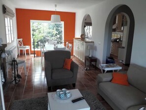 Televisión, chimenea y reproductor de DVD 