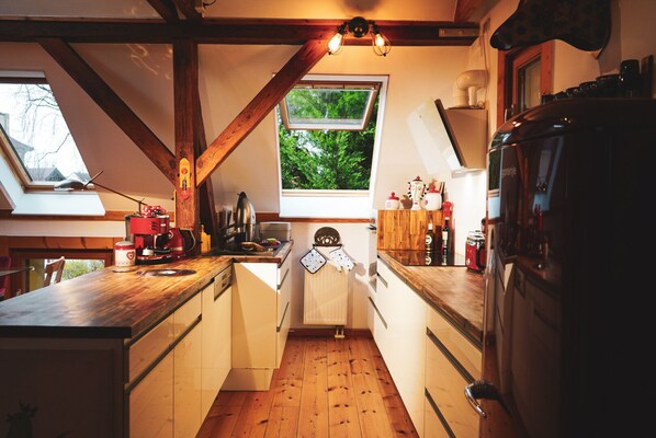 Private kitchen - Historic retro loft near Potsdam, Garten+Seenah (Schwielowsee)