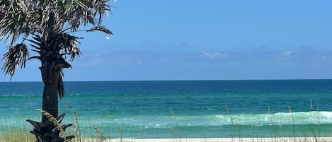 On the beach, sun-loungers, beach towels