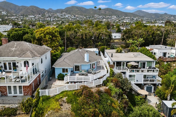 View of the home (blue house in the middle)