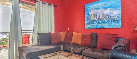 Appart'hôtel, 1 grand lit, balcon, vue océan (Princesa De Peñasco C 404) | Coin séjour