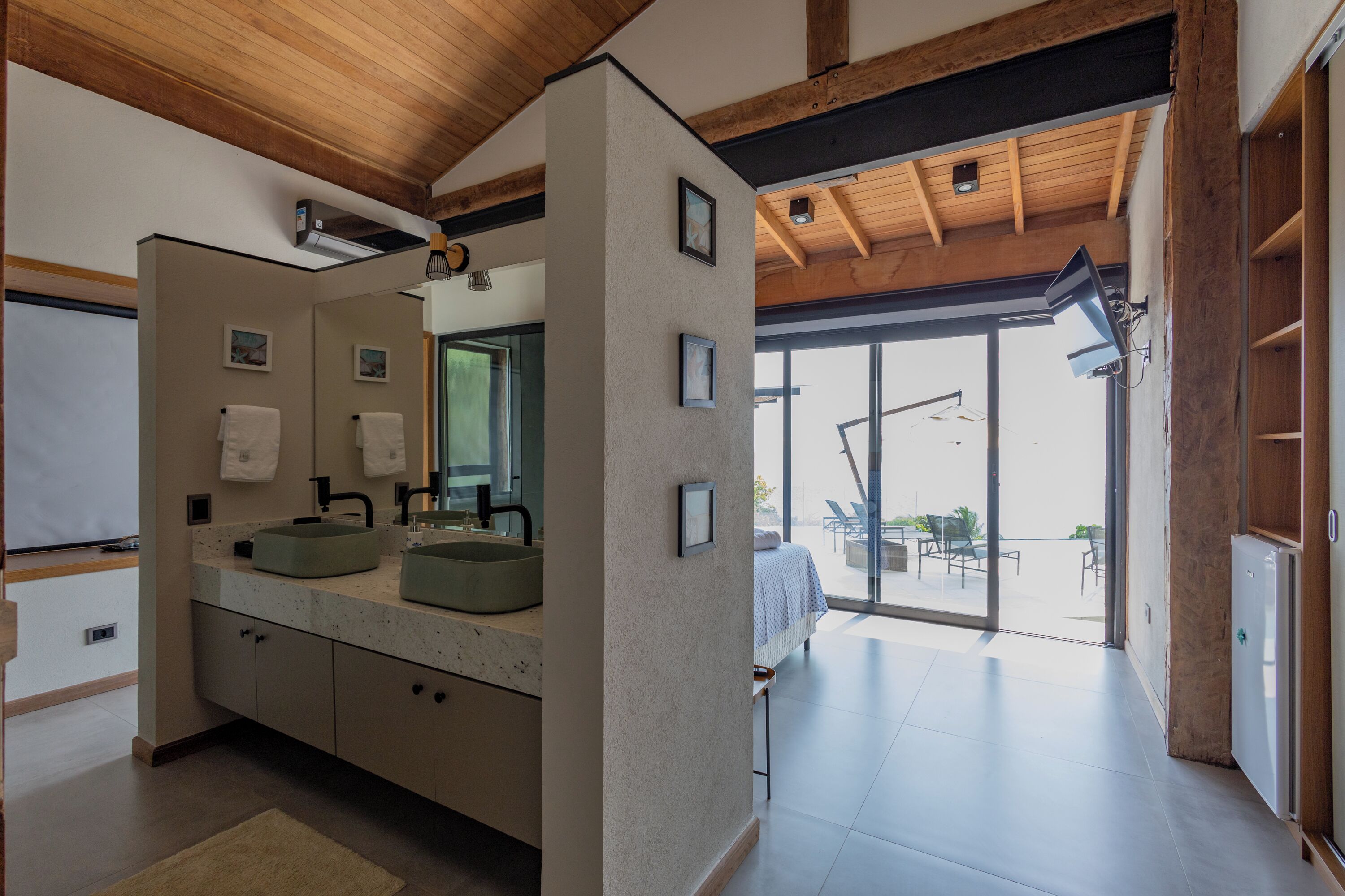 Villa | Bathroom | Shower, rainfall showerhead, hair dryer, towels