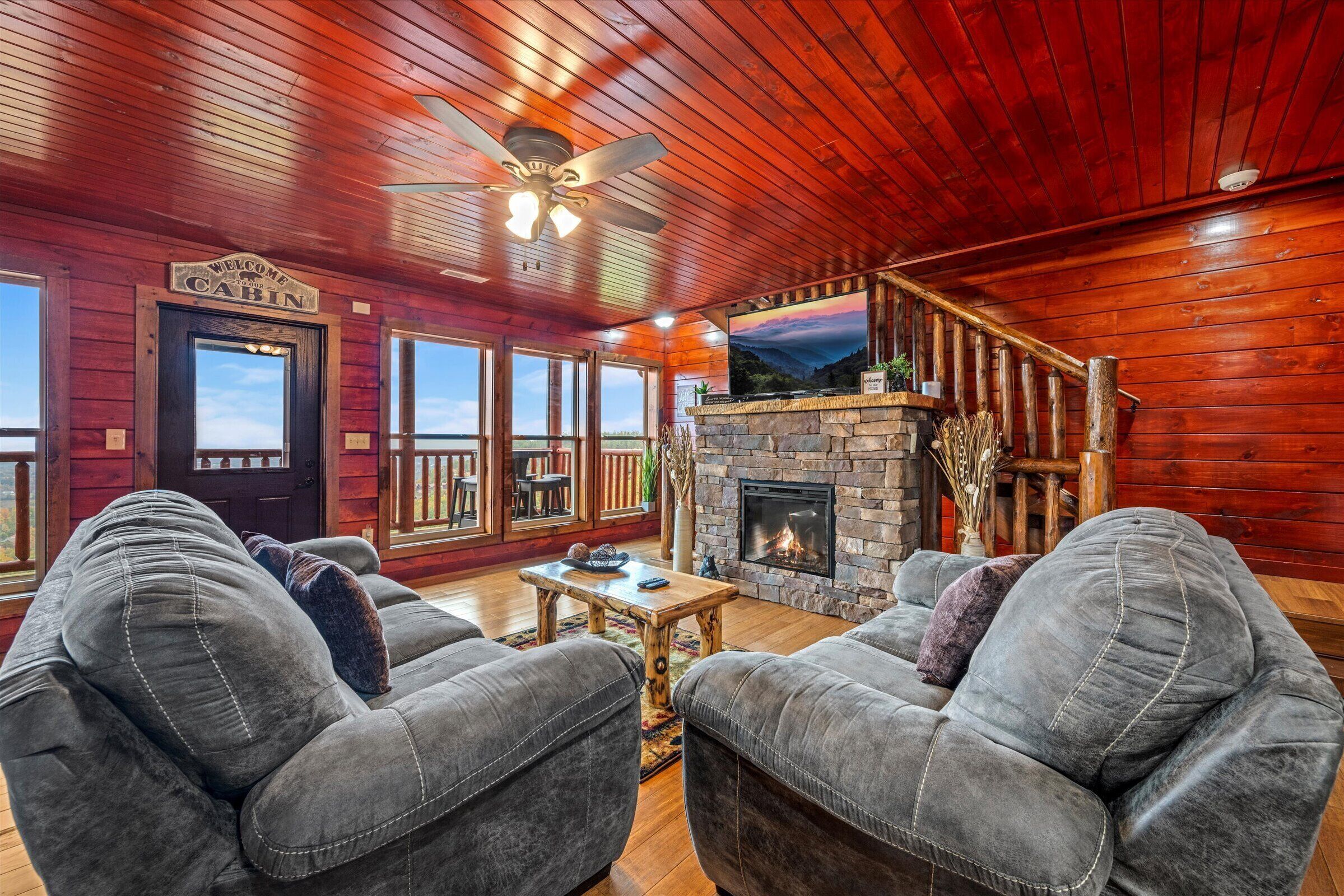 Smart TV, fireplace, video games, DVD player