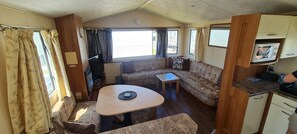 Cabin | Living area | TV, fireplace