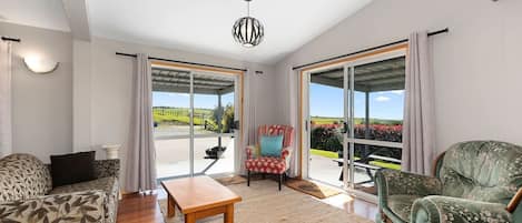 Smart TV, fireplace, DVD player, books